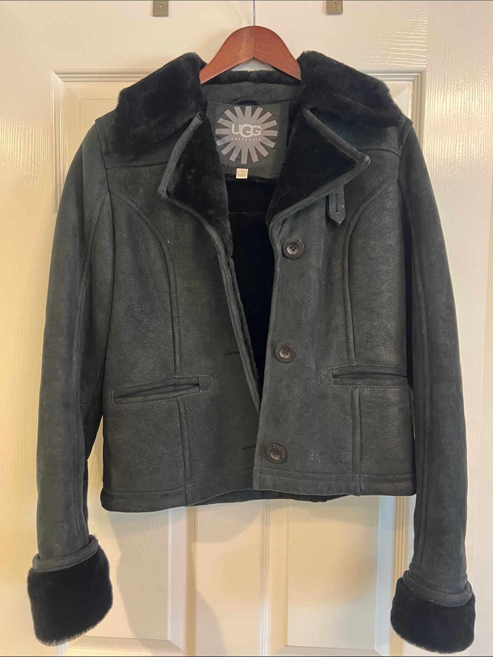 100% lamb shearling UGG Black Suede Jacket